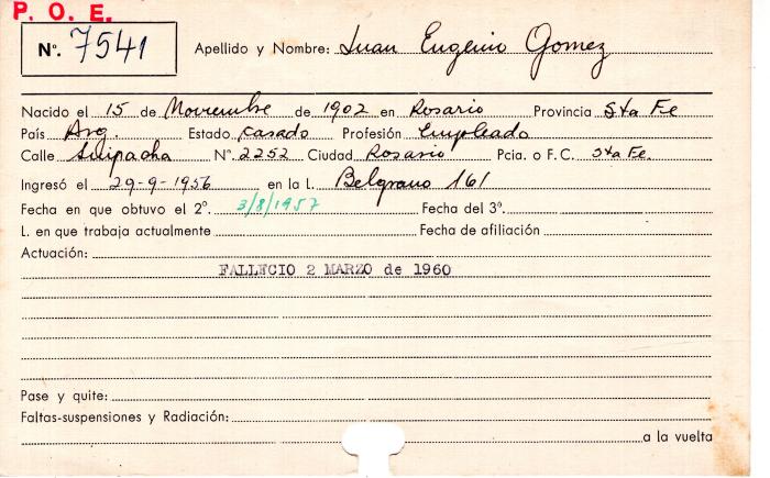 Ficha de miembro de Juan Eugenio Gómez.