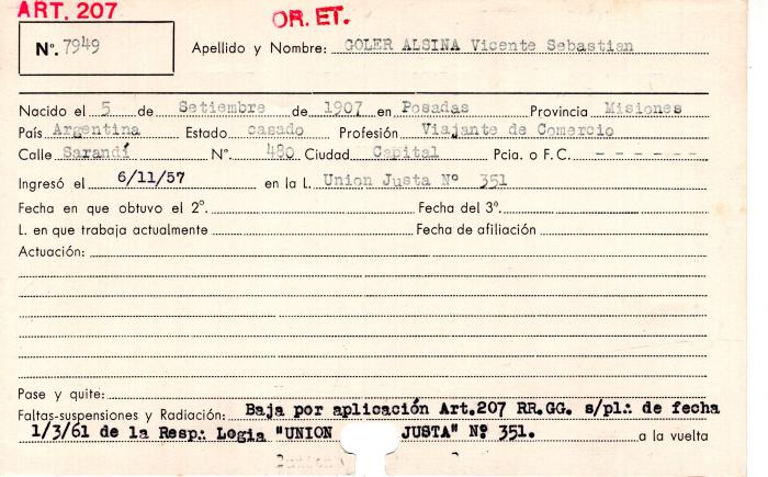 Ficha de miembro de Vicente Sebastián Goler Alsina.