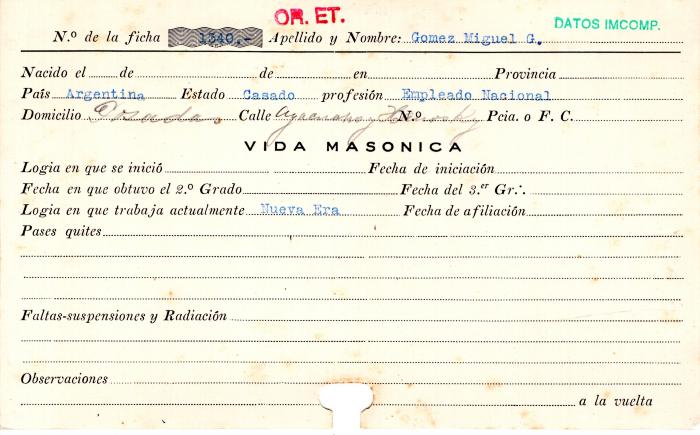 Ficha de miembro de Miguel Gómez.