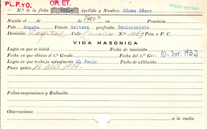Ficha de miembro de César Gómez.