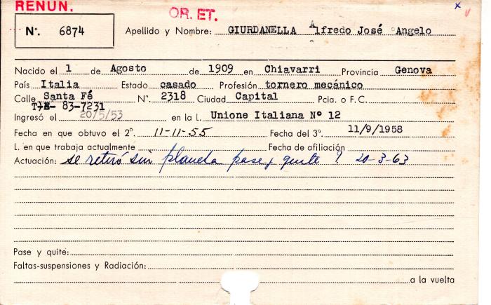 Ficha de miembro de Alfredo José Angelo Giurdanella.