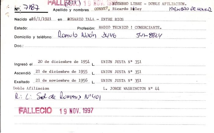 Ficha de miembro de Ricardo Riley Gonnet.