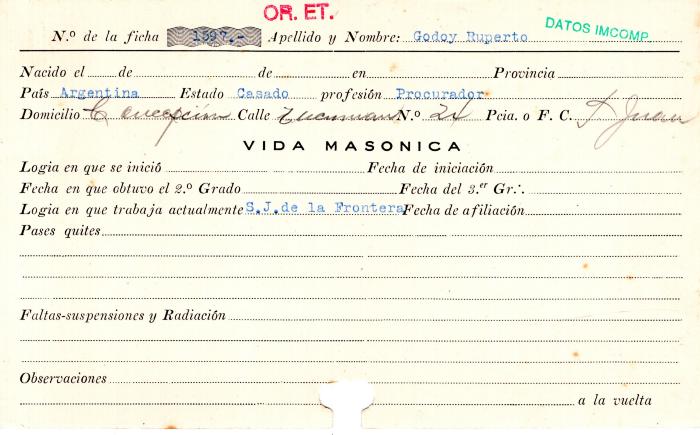 Ficha de miembro de Ruperto Godoy.