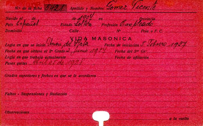 Ficha de miembro de Vicente Gómez.