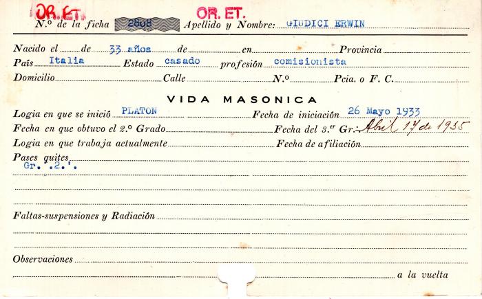 Ficha de miembro de Erwin Giudici.