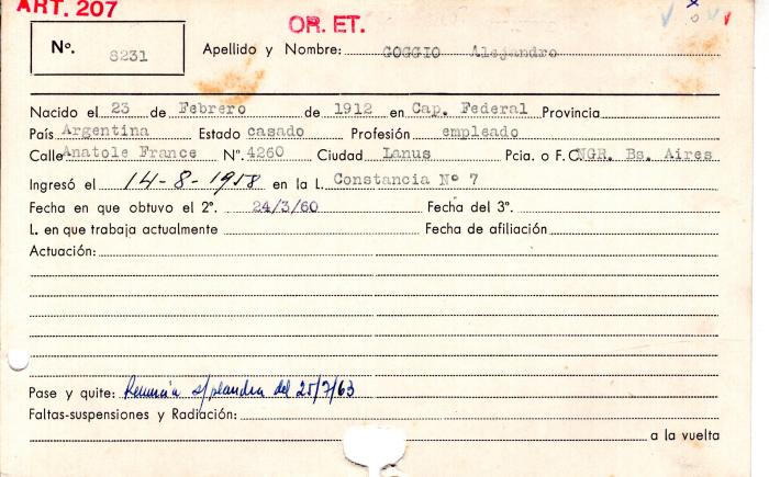 Ficha de miembro de Alejandro Goggio.
