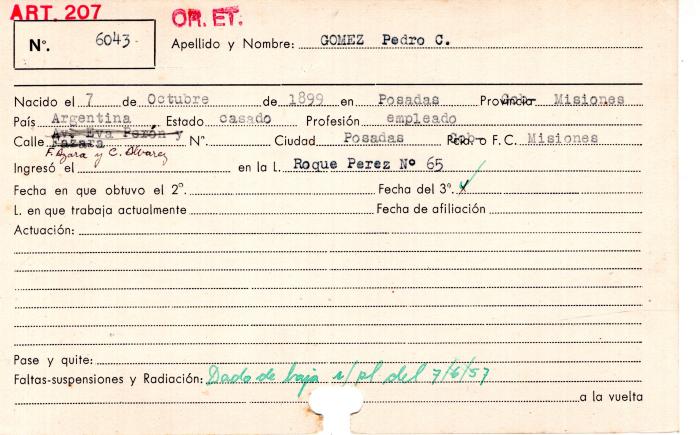Ficha de miembro de Pedro C. Gómez.