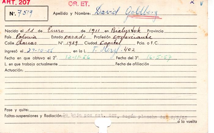 Ficha de miembro de David Goldberg.