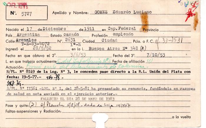 Ficha de miembro de Eduardo Luciano Gómez.