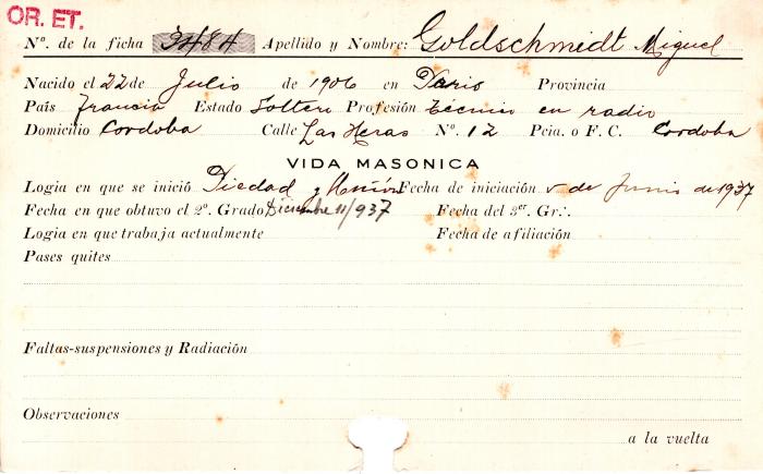 Ficha de miembro de Miguel Goldschmidt.