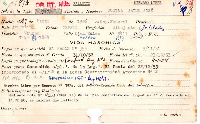 Ficha de miembro de Jaime José Gomila.