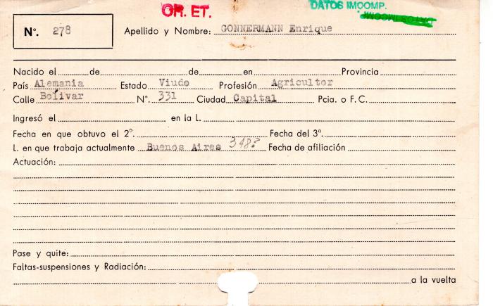 Ficha de miembro de Enrique Gonnerman.