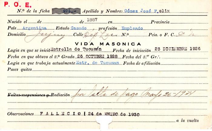 Ficha de miembro de José Félix Gómez.