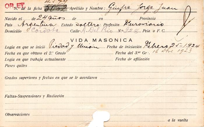 Ficha de miembro de Jorge Juan Giufré.