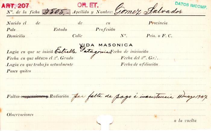 Ficha de miembro de Salvador Gómez.