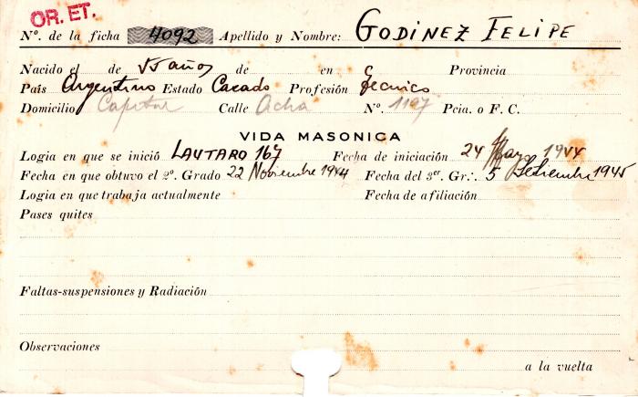 Ficha de miembro de Felipe Godinez.