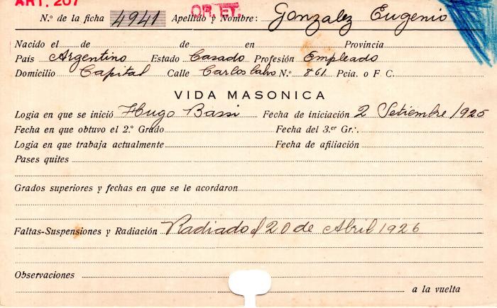 Ficha de miembro de Eugenio González.