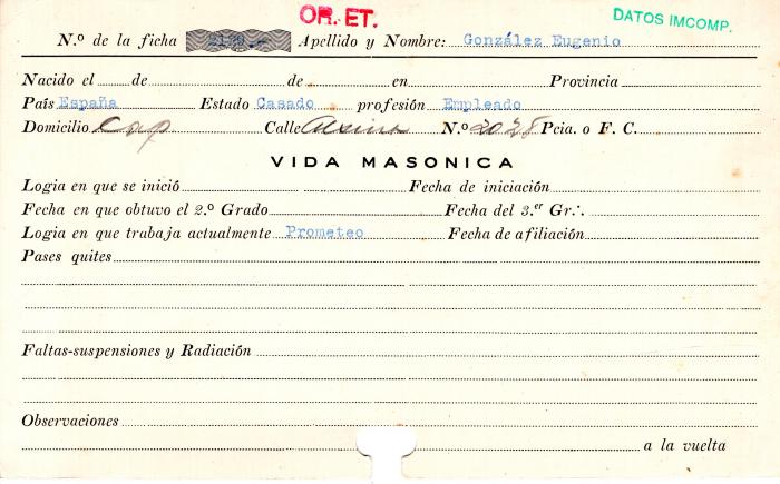 Ficha de miembro de Eugenio González.