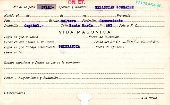 Ficha de miembro de Sebastián González.