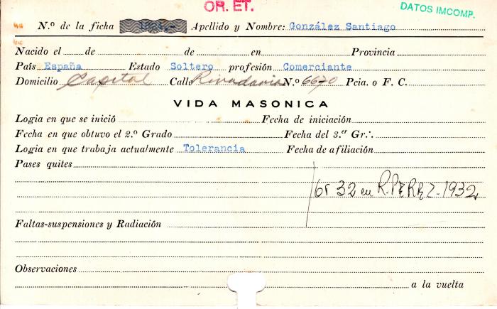 Ficha de miembro de Santiago González.