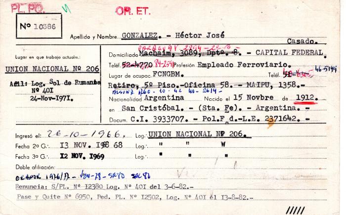 Ficha de miembro de Héctor José González.