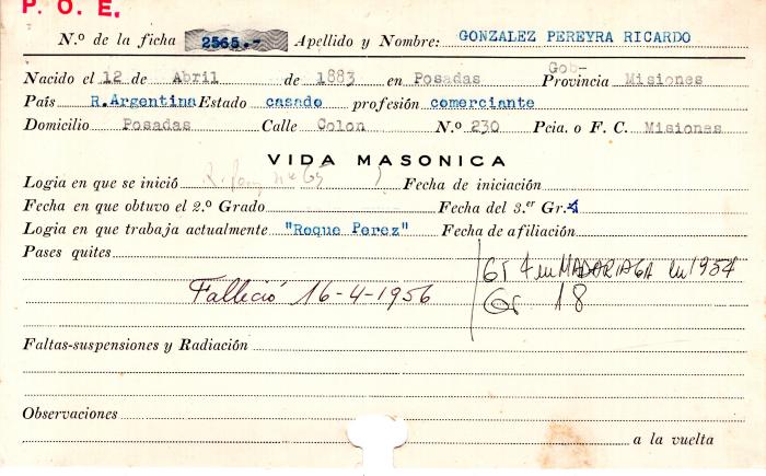 Ficha de miembro de Ricardo González Pereyra.