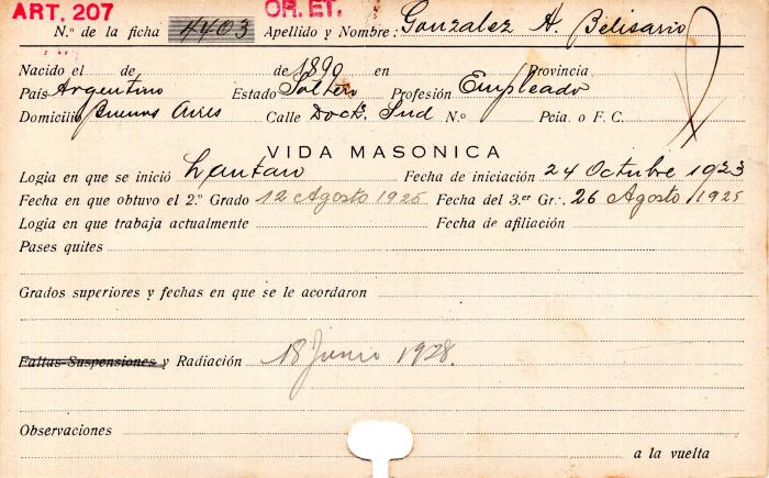 Ficha de miembro de Belisario A. González.