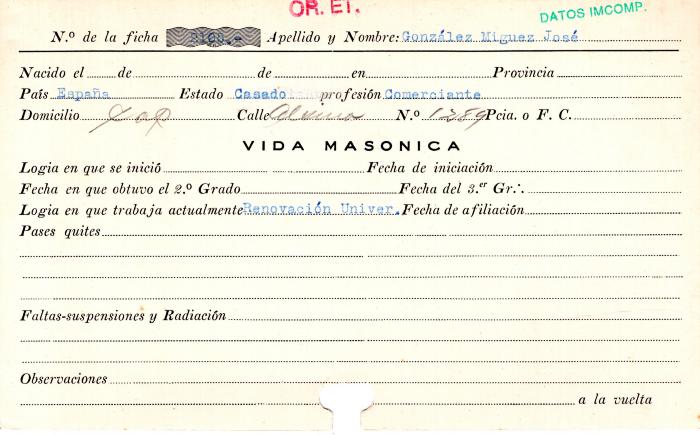 Ficha de miembro de José González Miguez.