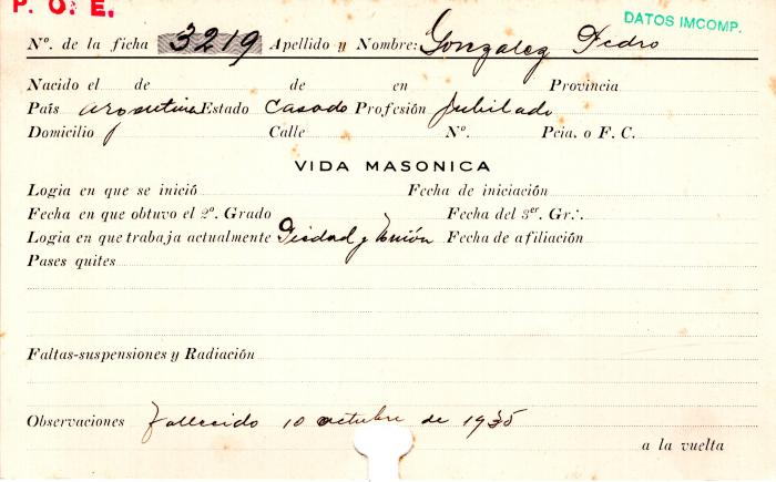 Ficha de miembro de Pedro González.