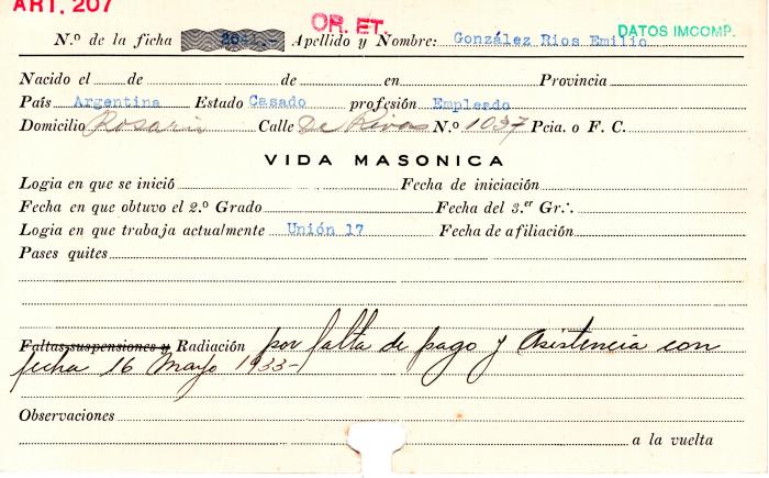 Ficha de miembro de Emilio González Ríos.