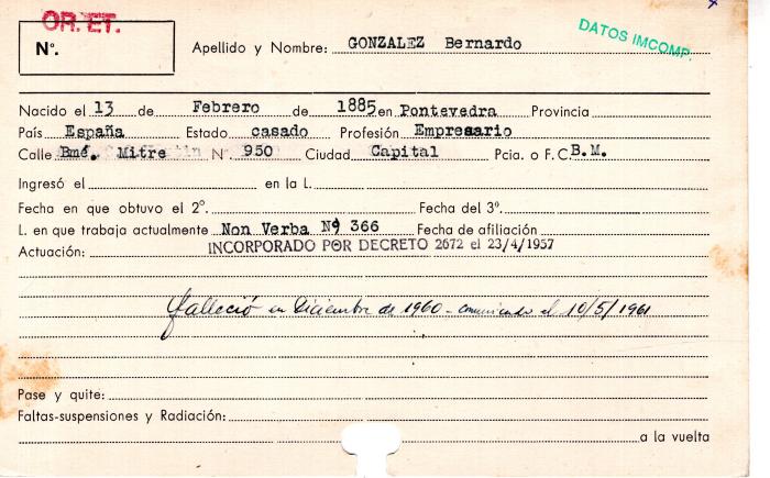 Ficha de miembro de Bernardo González.