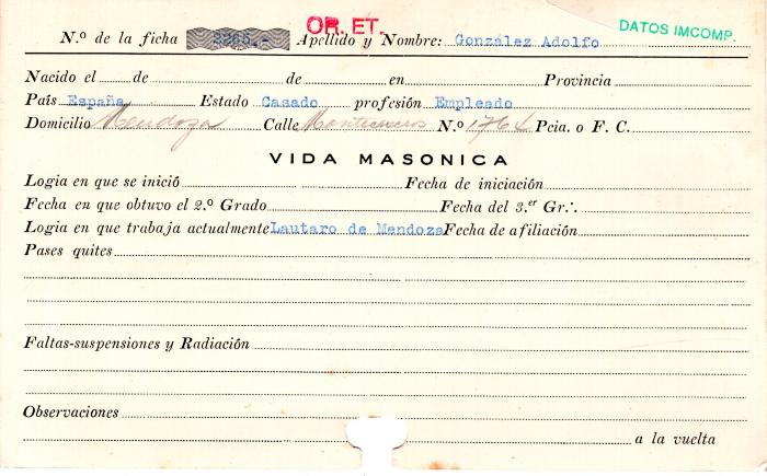 Ficha de miembro de Adolfo González.