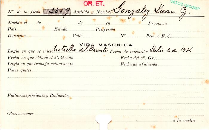 Ficha de miembro de Juan G. González.