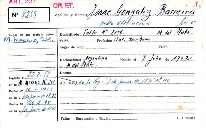 Ficha de miembro de Isaac González Barreira.