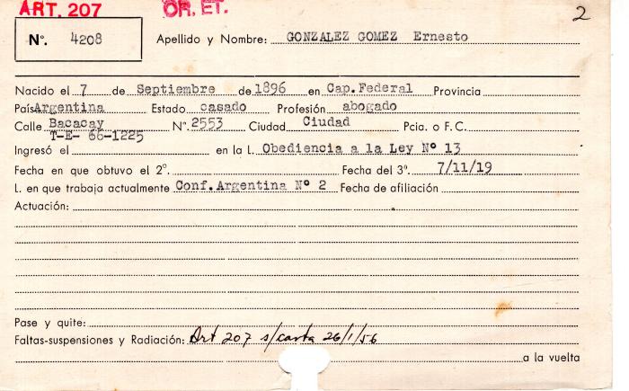 Ficha de miembro de Ernesto González Gómez.