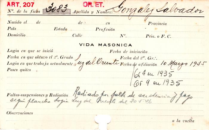 Ficha de miembro de Salvador González.