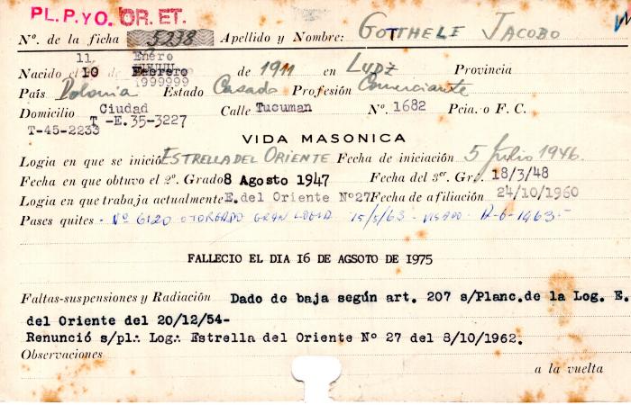 Ficha de miembro de Jacobo Gotthele.