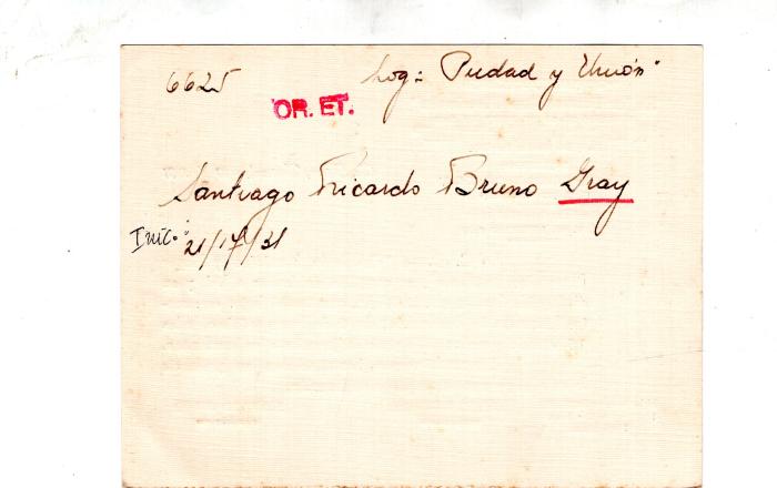 Ficha de miembro de Santiago Ricardo Bruno Gray.