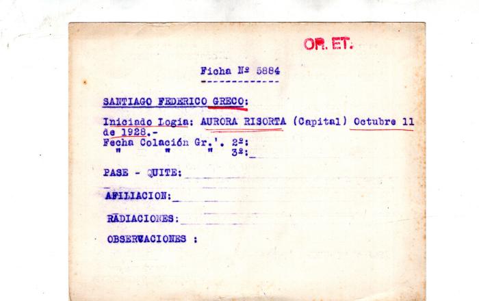 Ficha de miembro de Santiago Federico Greco.