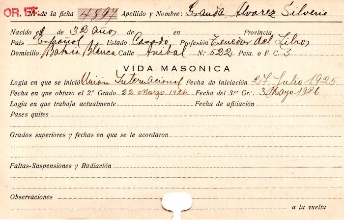 Ficha de miembro de Silverio Granda Alvarez.