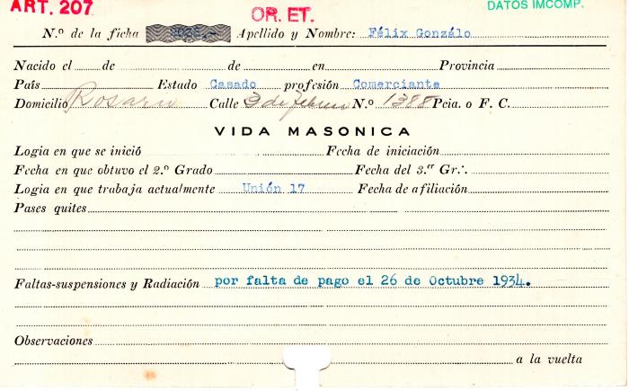 Ficha de miembro de Félix Gonzalo.