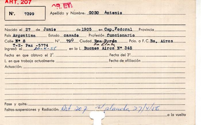 Ficha de miembro de Antonio Goso.