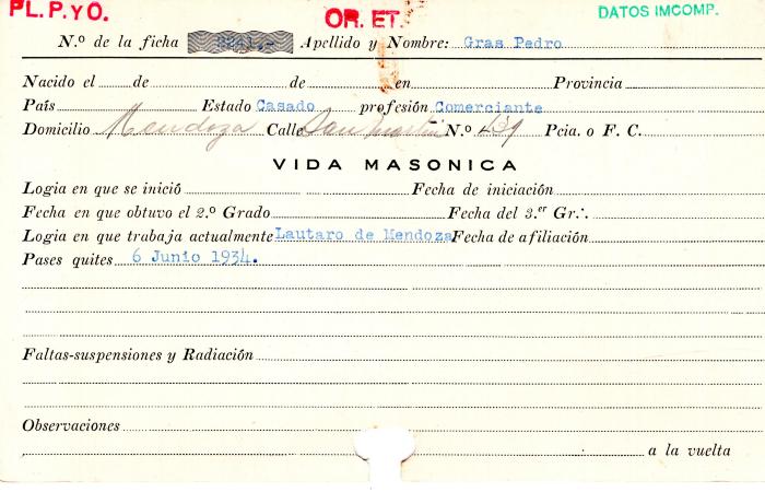 Ficha de miembro de Gras Pedro.