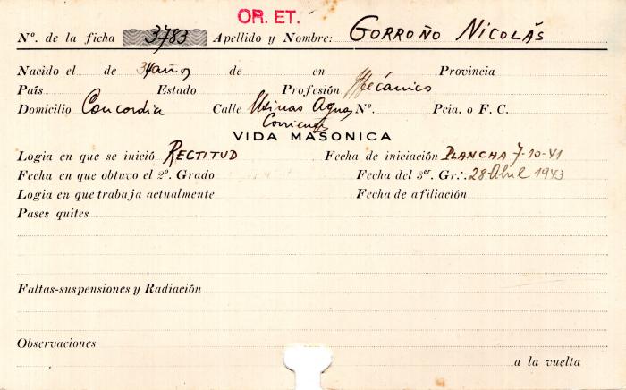 Ficha de miembro de Nicolás Gorroño.