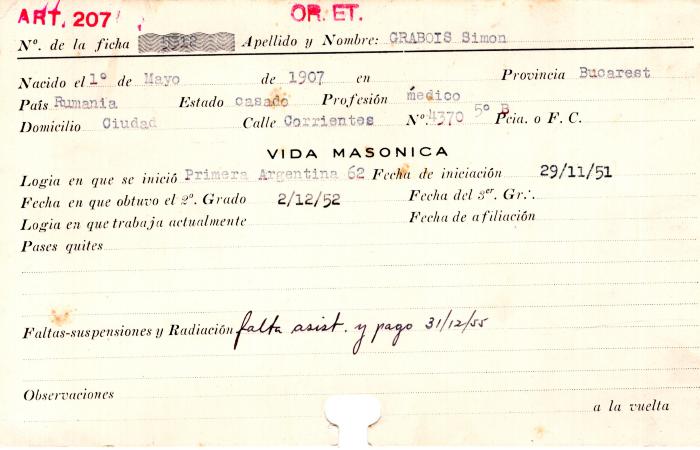 Ficha de miembro de Simón Grabois.
