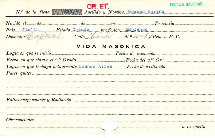 Ficha de miembro de Marino Grasso.