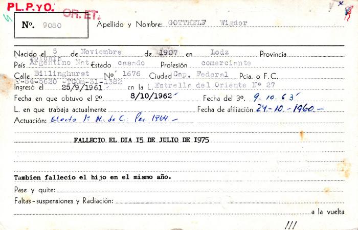 Ficha de miembro de Wigdor Gotthele.