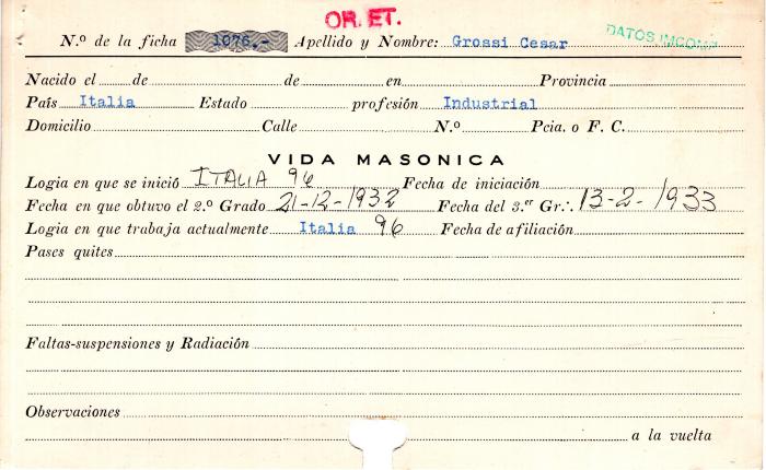 Ficha de miembro de César Grossi.