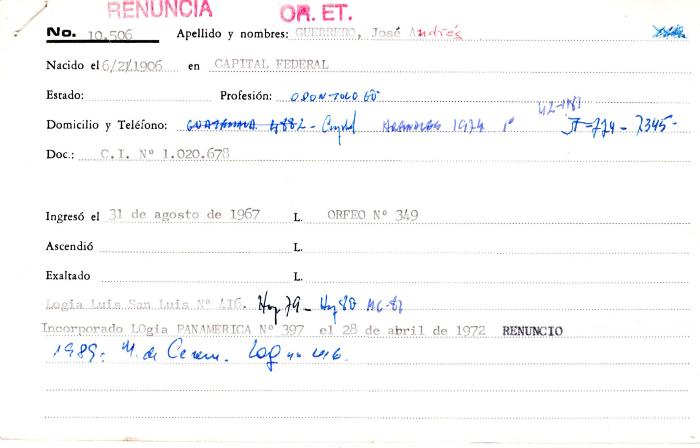 Ficha de miembro de José Andrés Guerrero.