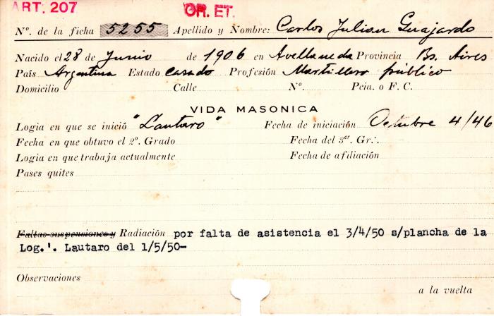 Ficha de miembro de Carlos Julián Guajardo.
